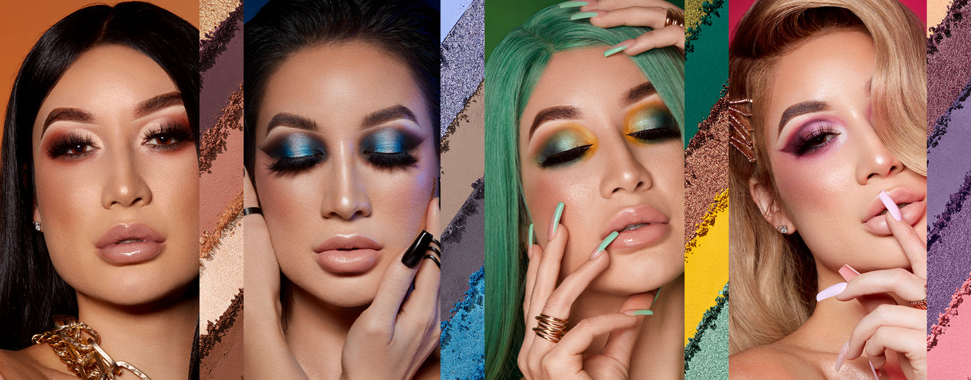 CassieeMUA and 3 models wearing the 18-pan artistry palettes