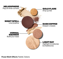 Power Multi-Effects Palette / Solaria - Product Swatches - Gold Flare - Amp up lids, Dusk Dipped - Deepen creases, Light Ray - Highlight browbones & cheekbones, Vernal Equinox - Build your base, Night Spell - Line & define, Heliosphere - Pop on inner corners-view-3