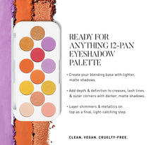 READY FOR ANYTHING 12-PAN EYESHADOW PALETTE ﻿﻿Create your blending base with lighter, matte shadows. ﻿﻿Add depth & definition to creases, lash lines & outer corners with darker, matte shadows. ﻿﻿Layer shimmers & metallics on top as a final, light-catching step.-view-4